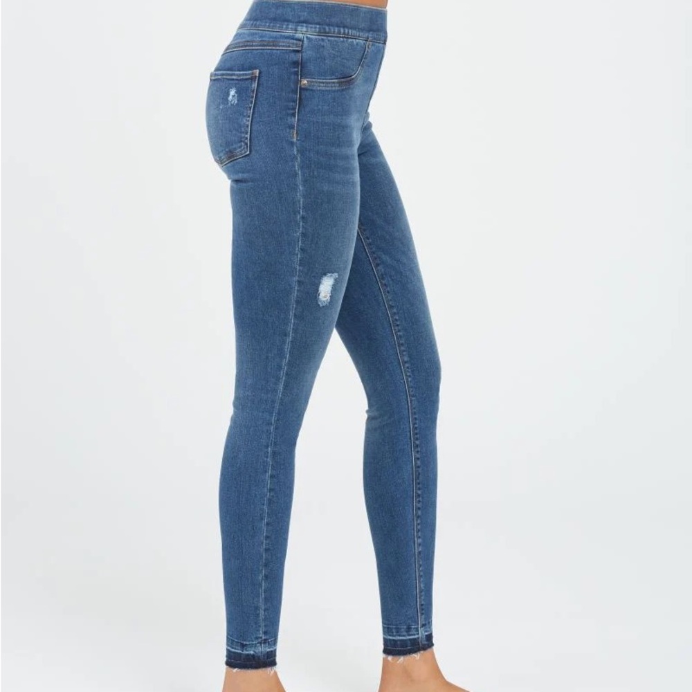 SPANX Distressed Ankle Skinny Jeans, Medium Wash, Size Small